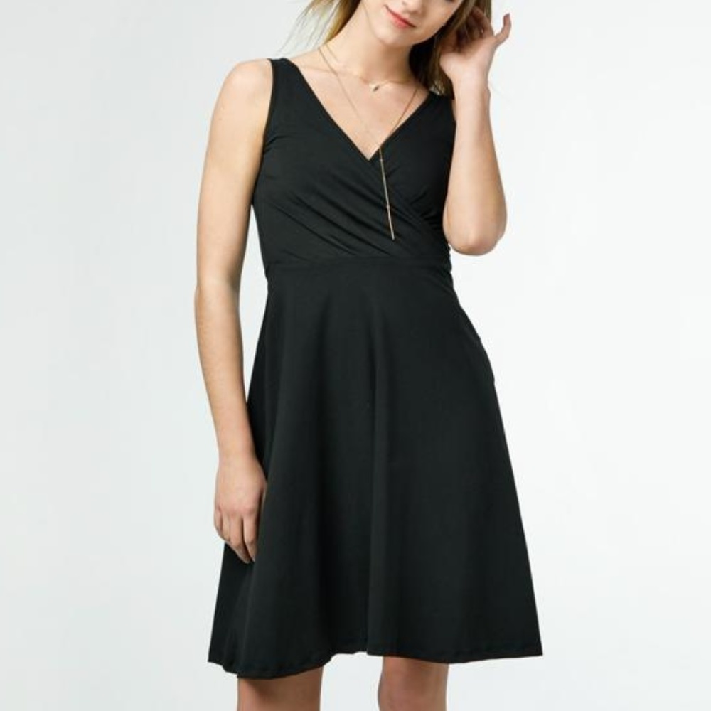 V-Neck Faux Wrap Dress in Black - Ethically Made